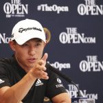 
              U.S. golfer Colin Morikawa speaks to the media at the British Open golf championship on the Old Course at St. Andrews, Scotland, Monday, July 11, 2022. The Open Championship returns to the home of golf on July 14-17, 2022, to celebrate the 150th edition of the sport's oldest championship, which dates to 1860 and was first played at St. Andrews in 1873. (AP Photo/Peter Morrison)
            
