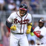 
              Atlanta Braves' William Contreras celebrates his two-home run against the St. Louis Cardinals during the first inning of a baseball game Tuesday, July 5, 2022, in Atlanta. (Curtis Compton/Atlanta Journal-Constitution via AP)
            