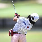 
              Miroku Suto follows through on her tee shot on the sixth hole during the final round of the Junior World Championships golf tournament held at Singing Hills Golf Resort on Thursday, July 14, 2022, in El Cajon, Calif. (AP Photo/Denis Poroy)
            