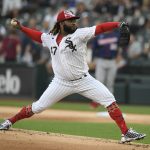 
              Chicago White Sox starter Johnny Cueto delivers a pitch during the first inning of a baseball game against the Minnesota Twins, Monday, July 4, 2022, in Chicago. (AP Photo/Paul Beaty)
            