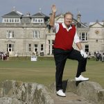 
              FILE - Jack Nicklaus waves from the Swilcan Bridge during the final round of the British Open Golf Championship, on the Old Course at St. Andrews, Scotland, July 15, 2005. More than 500 years of legend and lore never gets old. It’s what led Jack Nicklaus to say so famously years ago, “When the British Open is in Scotland, there’s something special about it. And when it’s at St. Andrews, it’s even greater.”(AP Photo/Ted S. Warren, File)
            