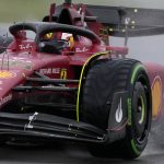 
              Ferrari driver Carlos Sainz of Spain steers his car during the qualifying session for the British Formula One Grand Prix at the Silverstone circuit, in Silverstone, England, Saturday, July 2, 2022. The British F1 Grand Prix is held on Sunday July 3, 2022. (AP Photo/Frank Augstein)
            