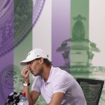 
              Spain’s Rafael Nadal announces that he is withdrawing from the men’s singles semifinal match at the Wimbledon tennis championships, in London, Thursday, July 7, 2022. Rafael Nadal withdrew from Wimbledon on Thursday because of a torn abdominal muscle, announcing his decision a day before he was supposed to play in the semifinals. (Joe Toth/Pool Photo via AP)
            