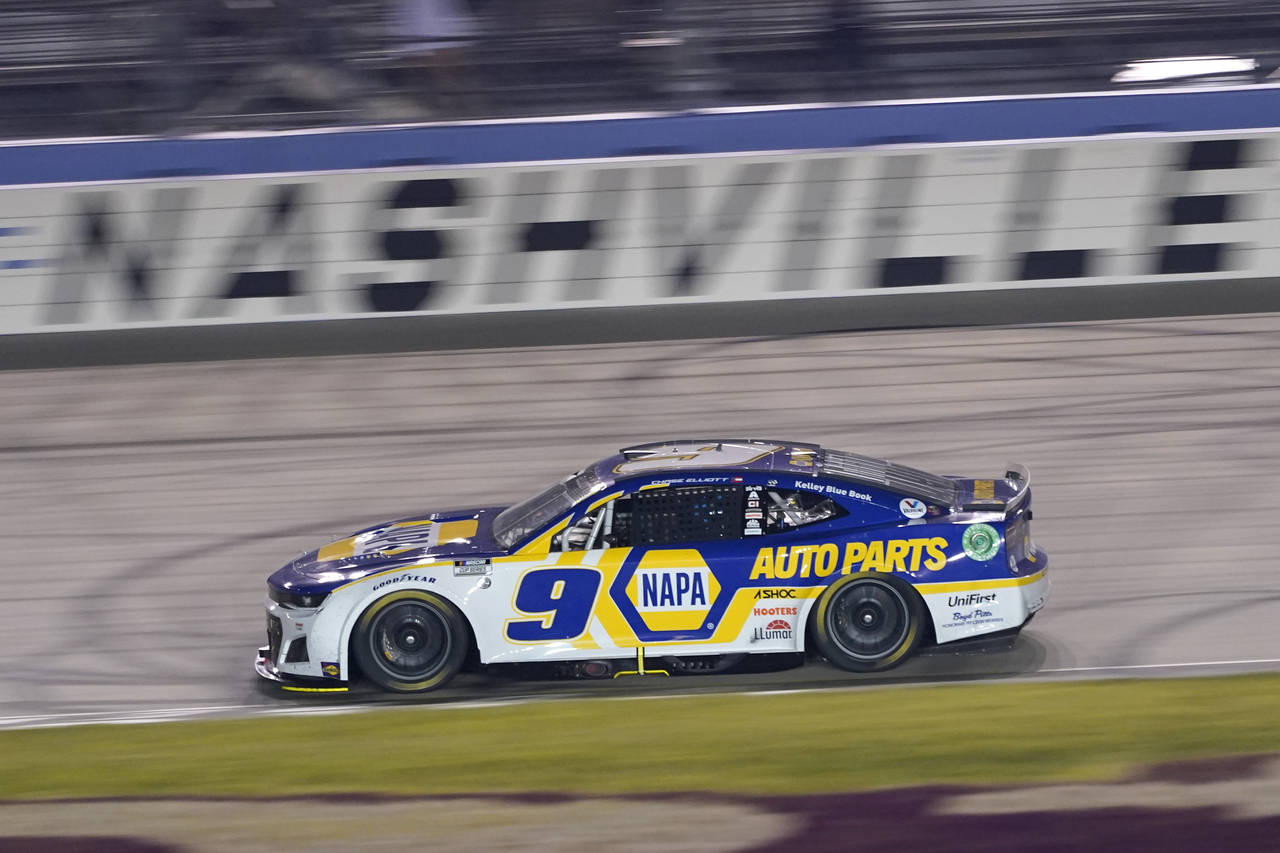 Chase Elliott drives during his win in a NASCAR Cup Series auto race Sunday, June 26, 2022, in Leba...
