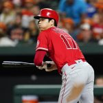 
              Los Angeles Angels' Shohei Ohtani singles against the Baltimore Orioles during the seventh inning of a baseball game, Friday, July 8, 2022, in Baltimore. (AP Photo/Julio Cortez)
            