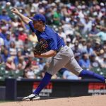 
              Chicago Cubs starting pitcher Adrian Sampson throws during the first inning of a baseball game against the Milwaukee Brewers Wednesday, July 6, 2022, in Milwaukee. (AP Photo/Morry Gash)
            