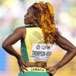 
              Elaine Thompson-Herah, of Jamaica, wins the semifinal in the women's 100-meter run at the World Athletics Championships on Sunday, July 17, 2022, in Eugene, Ore. (AP Photo/Ashley Landis)
            