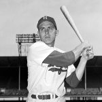 
              FILE - Brooklyn Dodgers infielder Gil Hodges is shown in posed action in New York, May 10, 1951. Hodges will be posthumously inducted into the Baseball Hall of Fame on Sunday, July 24, 2022. (AP Photo/John Rooney)
            