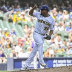
              Milwaukee Brewers Jandel Gustave comes in and replaces Eric Lauer during the fifth inning of a baseball game against the Colorado Rockies, Sunday, July 24, 2022, in Milwaukee. (AP Photo/Kenny Yoo)
            