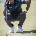 
              Sahith Theegala prepares to putt on the 18th hole during the opening round of the 3M Open golf tournament at the Tournament Players Club in Blaine, Minn., Thursday, July 21, 2022. (Elizabeth Flores/Star Tribune via AP)
            