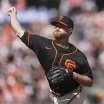 
              San Francisco Giants' Alex Cobb pitches against the Milwaukee Brewers during the first inning of a baseball game in San Francisco, Saturday, July 16, 2022. (AP Photo/Jeff Chiu)
            