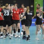 
              Korfball players from Germany and Belgium exchange fist bumps after competing at the The World Games in Birmingham, Ala., on Wednesday, July 13, 2022. The 11-day, Olympic-style competition is being held in the United States for only the second time, at venues throughout Birmingham, Ala. (AP Photo/Jay Reeves)
            