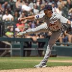 
              Detroit Tigers relief pitcher Will Vest throws against the Chicago White Sox during the sixth inning of a baseball game Saturday, July 9, 2022, in Chicago. (AP Photo/Mark Black)
            