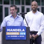 
              Milwaukee Bucks executive Alex Lasry, left, speaks next to Wisconsin Lt. Gov. Mandela Barnes during a press conference at Deer District Plaza in Milwaukee on Wednesday, July 27, 2022. With less than two weeks before the primary, Lasry announced on Wednesday he was dropping out of the Democratic U.S. Senate race, and endorsing the front runner, Barnes. (Mike De Sisti/Milwaukee Journal-Sentinel via AP)
            
