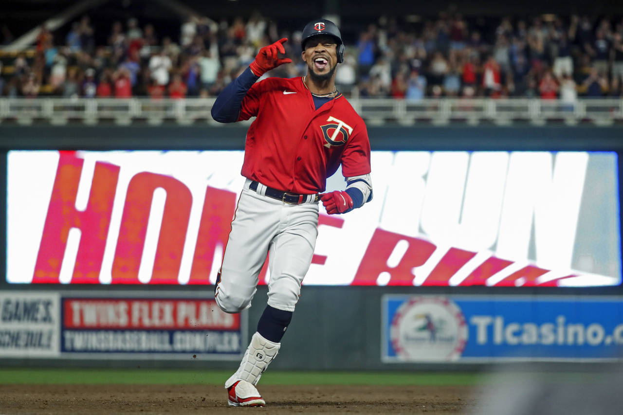 Minnesota Twins' Byron Buxton runs the bases on his two-run home run against the Baltimore Orioles ...