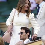 
              Melinda French Gates takes her seat in the Royal Box on Centre Court on day twelve of the 2022 Wimbledon Championships at the All England Lawn Tennis and Croquet Club, Wimbledon, London, Friday July 8, 2022. (Adam Davy/PA via AP)
            