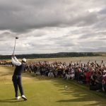
              Tiger Woods of the US plays from the 12th tee during the first round of the British Open golf championship on the Old Course at St. Andrews, Scotland, Thursday, July 14, 2022. The Open Championship returns to the home of golf on July 14-17, 2022, to celebrate the 150th edition of the sport's oldest championship, which dates to 1860 and was first played at St. Andrews in 1873. (AP Photo/Gerald Herbert)
            