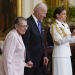 
              President Joe Biden awards the nation's highest civilian honor, the Presidential Medal of Freedom, to Diane Nash at the White House in Washington, Thursday, July 7, 2022. (AP Photo/J. Scott Applewhite)
            