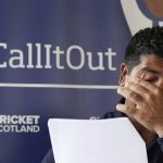
              Majid Haq reacts during a press conference at the Stirling Court Hotel, Stirling, Scotland, Monday, July 25, 2022. The leadership of Scottish cricket was found to be institutionally racist following an independent review that dealt another blow to the sport after similar findings within the English game. The review was published Monday after a six-month investigation sparked by allegations by Scotland’s all-time leading wicket-taker, Majid Haq, and his former teammate Qasim Sheikh.  (Andrew Milligan/PA via AP)
            
