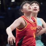 
              FILE - China center Li Yueru, front, vies for position against New York Liberty center Han Xu during a free throw in the first half of a WNBA exhibition basketball game Thursday, May 9, 2019, in New York. Han and Li are the latest of a half dozen Chinese players to have spent time in the WNBA. (AP Photo/Mary Altaffer, File)
            