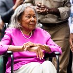 
              CORRECTS MONTH TO JULY, NOT JUNE -  Rachel Robinson, widow of Jackie Robinson, is shown at the ribbon cutting ceremony for the opening of the Jackie Robinson Museum, Tuesday, July 26, 2022, in New York. (AP Photo/Julia Nikhinson)
            