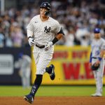 
              New York Yankees' Aaron Judge runs the bases after hitting a two-run home run during the third inning of a baseball game against the Kansas City Royals, Friday, July 29, 2022, in New York. (AP Photo/Frank Franklin II)
            