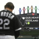 
              Chicago White Sox manager Tony La Russa bows his head during a moment of silence for the victims of the Highland Park, Ill., Fourth of July parade shootings, before a baseball game between the Chicago White Sox and the Minnesota Twins on Tuesday, July 5, 2022, in Chicago. (AP Photo/Paul Beaty)
            