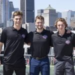 
              Juraj Slafkovsky, left, Shane Wright, center, and Logan Cooley, right, pose at the NHL Draft top hockey prospects media availability, Wednesday, July 6, 2022, in Montreal. (Ryan Remiorz/The Canadian Press via AP)
            