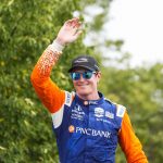 
              Scott Dixon, of New Zealand, waves to the crowd after winning an IndyCar auto race in Toronto, Sunday, July 17, 2022. (Andrew Lahodynskyj/The Canadian Press via AP)
            