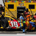 
              The pit crew for Kyle Busch services the car in a stop during a NASCAR Cup Series auto race at Pocono Raceway, Sunday, July 24, 2022 in Long Pond, Pa. (AP Photo/Matt Slocum)
            