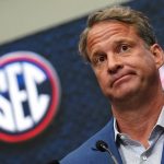 
              Mississippi head coach Lane Kiffin speaks during NCAA college football Southeastern Conference Media Days, Monday, July 18, 2022, in Atlanta. (AP Photo/John Bazemore)
            