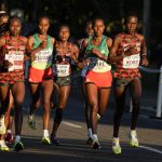 
              Runners compete during the women's marathon at the World Athletics Championships Monday, July 18, 2022, in Eugene, Ore. (AP Photo/Charlie Riedel)
            