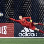 
              Vancouver Whitecaps goalkeeper Cody Cropper gives up a goal to Minnesota United's Luis Amarilla during the second half of an MLS soccer match Friday, July 8, 2022, in Vancouver, British Columbia. (Darryl Dyck/The Canadian Press via AP)
            