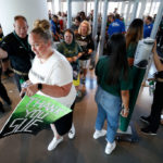 SEATTLE, WASHINGTON - AUGUST 07: Fans make their way through Climate Pledge Arena before the last regular season home game for Sue Bird #10 of the Seattle Storm against the Las Vegas Aces on August 07, 2022 in Seattle, Washington. (Photo by Steph Chambers/Getty Images)