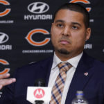 
              FILE - Chicago Bears new NFL football team general manager Ryan Poles speaks during a news conference at Halas Hall in Lake Forest, Ill., Monday, Jan. 31, 2022. Poles is among six general managers of color picked to fill the past 12 openings going back to early 2021. (AP Photo/Nam Y. Huh, File)
            