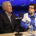 
              FILE -Los Angeles Dodgers owner & chairman Mark Walter, left, introduces to the baseball team ownership group, tennis champion Billie Jean King at a news conference in Los Angeles, on, Sept. 21, 2018. The Professional Women’s Hockey Players’ Association is resuming its Dream Gap barnstorming tour for a fourth consecutive year, while still developing plans to launch a professional league. The PWHPA in May reached an agreement with tennis great Billie Jean King and Los Angeles Dodgers chairman Mark Walter to work on establishing what would become North America’s second women’s pro hockey league. (AP Photo/Alex Gallardo, File)
            
