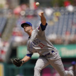 
              Chicago Cubs starting pitcher Drew Smyly (11) pitches during the first inning of a baseball game against the Washington Nationals at Nationals Park Wednesday, Aug. 17, 2022, in Washington. (AP Photo/Andrew Harnik)
            