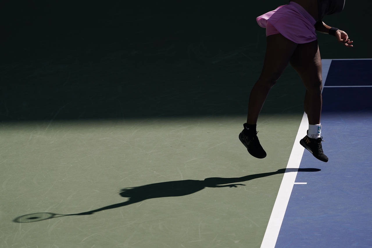 Serena Williams practices at Arthur Ashe Stadium before the start of the U.S. Open tennis tournamen...