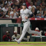 
              New York Yankees' Josh Donaldson scores on a double by Gleyber Torres during the fifth inning of a baseball game against the Los Angeles Angels in Anaheim, Calif., Wednesday, Aug. 31, 2022. (AP Photo/Ashley Landis)
            