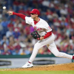 
              Philadelphia Phillies' Connor Brogdon pitches during the seventh inning of a baseball game against the Pittsburgh Pirates, Friday, Aug. 26, 2022, in Philadelphia. (AP Photo/Matt Slocum)
            