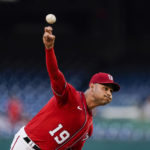 
              Washington Nationals starting pitcher Anibal Sanchez throws during the first inning of a baseball game against the Oakland Athletics at Nationals Park, Wednesday, Aug. 31, 2022, in Washington. (AP Photo/Alex Brandon)
            