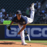 
              Seattle Mariners starter Marco Gonzales delivers a pitch during the first inning of a baseball game against the Cleveland Guardians, Thursday, Aug. 25, 2022, in Seattle. (AP Photo/Stephen Brashear)
            