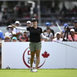
              United States' Jennifer Kupcho reacts after teeing off during the first round of the CP Women's Open golf tournament, Thursday, Aug. 25, 2022, in Ottawa, Ontario. (Justin Tang/The Canadian Press via AP)
            