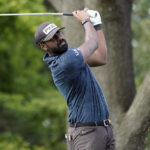 
              Sahith Theegala hits from the eighth tee during the first round of the St. Jude Championship golf tournament Thursday, Aug. 11, 2022, in Memphis, Tenn. (AP Photo/Mark Humphrey)
            