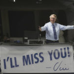 
              FILE - Los Angeles Dodgers broadcaster Vin Scully gestures in his booth during a baseball game between the Los Angeles Dodgers and the Colorado Rockies, Sept. 23, 2016, in Los Angeles, two days before his final game from Dodger Stadium. Scully, whose dulcet tones provided the soundtrack of summer while entertaining and informing Dodgers fans in Brooklyn and Los Angeles for 67 years, died Tuesday night, Aug. 2, 2022, the team said. He was 94. (AP Photo/Jae C. Hong, File)
            