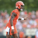 
              Cleveland Browns quarterback Deshaun Watson waits for the snap during NFL football practice in Berea, Ohio, Tuesday, Aug. 16, 2022. (AP Photo/David Dermer)
            