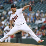 
              Minnesota Twins pitcher Dylan Bundy throws against the Texas Rangers during the first inning of a baseball game Friday, Aug. 19, 2022, in Minneapolis. (AP Photo/Craig Lassig)
            