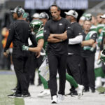 
              New York Jets head coach Robert Saleh works the sidelines in the first half of a preseason NFL football game against the New York Giants, Sunday, Aug. 28, 2022, in East Rutherford, N.J. (AP Photo/Adam Hunger)
            