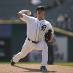 
              Detroit Tigers pitcher Matt Manning throws against the San Francisco Giants in the first inning of a baseball game in Detroit, Wednesday, Aug. 24, 2022. (AP Photo/Paul Sancya)
            