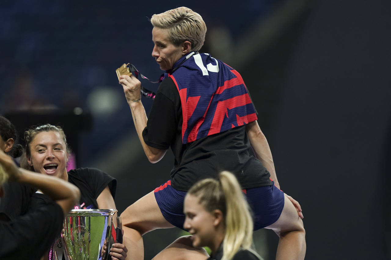 United States' Megan Rapinoe celebrates after winning the CONCACAF Women's Championship final socce...